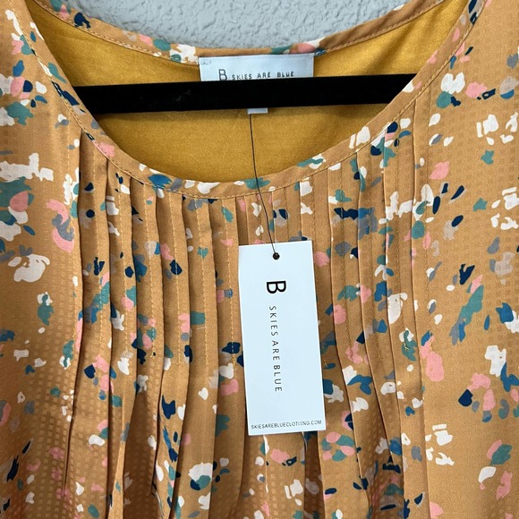 Abstract Dot Print Pleated Short Sleeve Contrast Womens Plus Size Golden Blouse - Picture 7 of 9